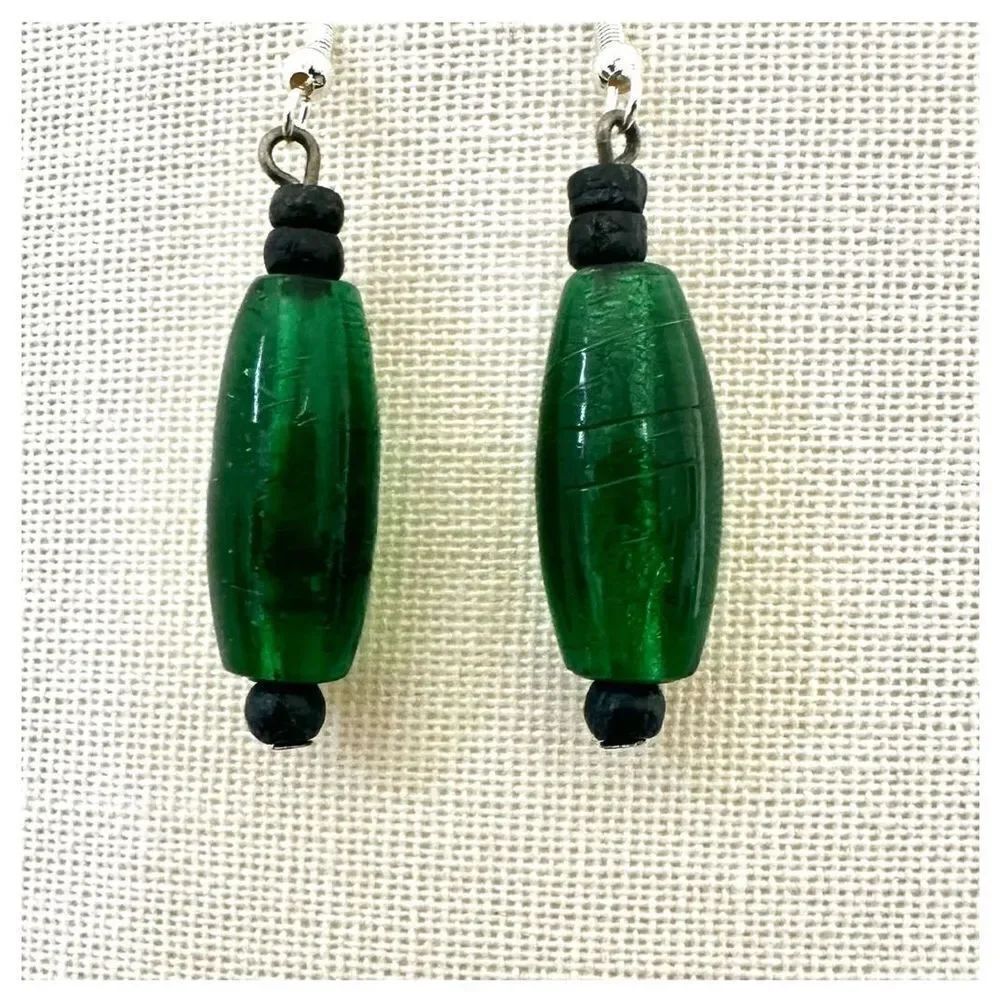 Green and black beaded earrings